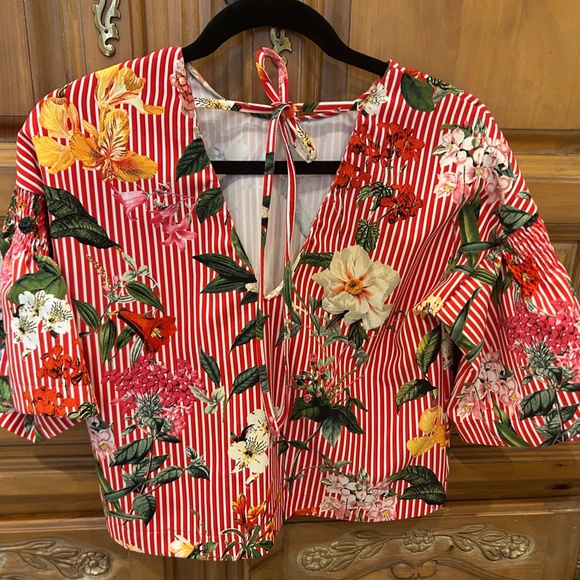 Zara Basic floral and striped summer top - Picture 3 of 8